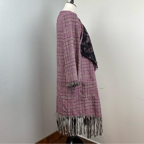 44. NWT Muche Et Muchette Plaid Lace & Wool Open Cardigan with Fringe One Size - Picture 4 of 10
